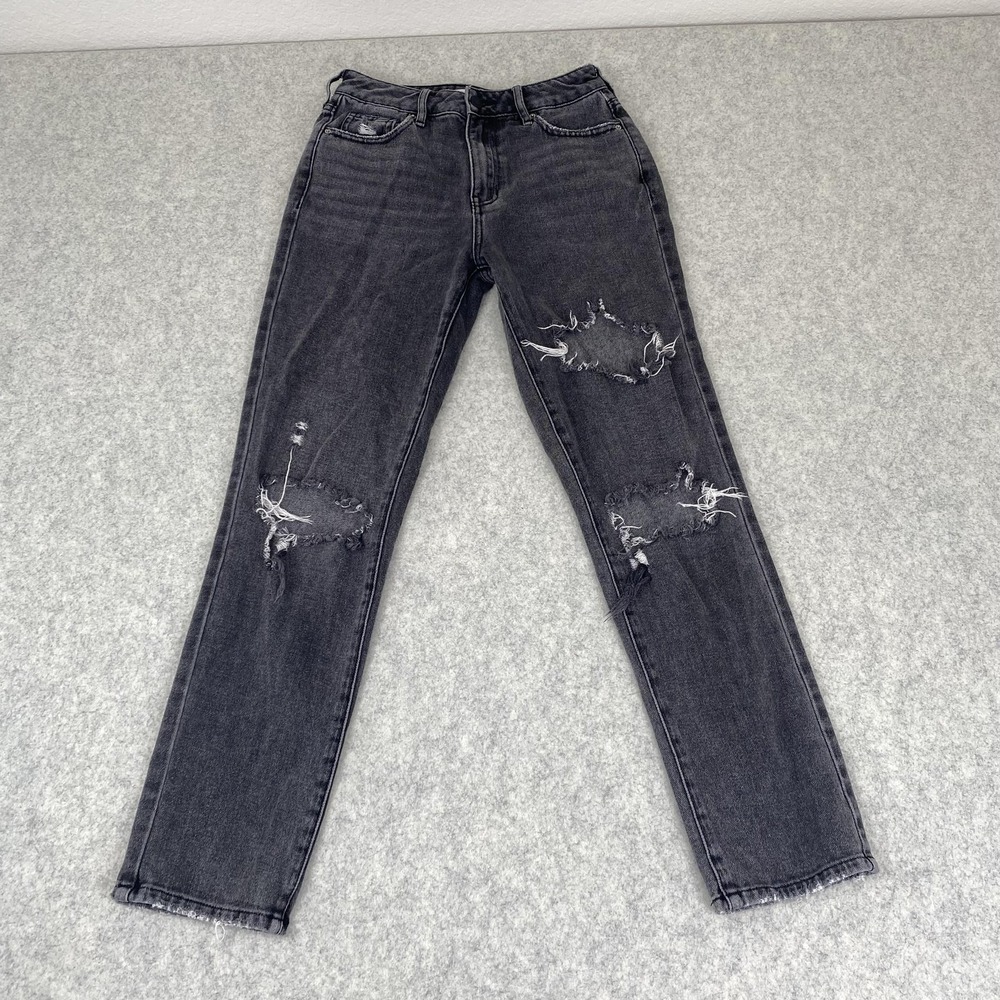 PacSun Mom Jeans Womens 25 (26x28) Charcoal Gray High Rise Distressed Denim